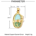 Detailed specs of 18k gold tulip pendant with dimensions 13mm by 25mm in enamel - YE057-2/Landscape Floral Oval/Side Rose
