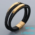 Bracciale multistrato uomo in pelle intrecciata nera con chiusura magnetica in oro acciaio - Oro