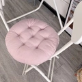 Round light pink quilted chair cushion with nine-hole tufted design on white folding chair - [Round] Grey Pink