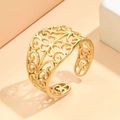Elegant vintage 18K gold plated stainless steel hollow pattern open ring for women - Gold