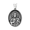 Vintage silver Saint Jude religious medallion in oxidized stainless steel for men - St. Jude with Staff Style (KP119868-MI)