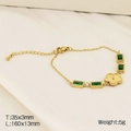Elegante bracciale in acciaio dorato con gemme rettangolari verdi e ciondolo a fiore - Stile Floreale (KB182725-HM) / Oro/Verde smeraldo