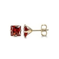 Square red zircon stud earrings with four-prong gold setting and butterfly backing - Gold Garnet Red Zirconia