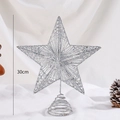 Puntale a stella argento da 30cm con struttura in ferro scavato e finitura glitter - 30cm / Senza Luce / Argento