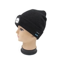 Dark grey knitted beanie with integrated LED light and Bluetooth music control panel - 4-LED Bluetooth Style / Deep Heather Grey