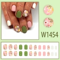 Pastellfarbene Blumen-Kunstnägel Set in Grün und Rosa mit 24 Stück im Ölgemälde-Stil - Rosa Grün Floraler Stil (W1454)