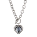 Silver stainless steel OT clasp necklace with a dark grey faceted heart pendant - Silver Dark Gray Heart (KN229680-Z)