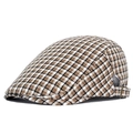 British style retro checkered flat cap with adjustable bronze metal buckle strap - Adjustable / Khaki