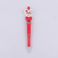 Detail of red beaded pen with teacher-themed heart topper and educational icons - Teacher
