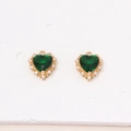 Macro detail of two heart-shaped green zircon pendants with gold-plated micro-pave setting - 15*16mm / Retro Green
