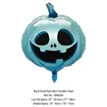 Metallic blue pumpkin foil balloon with spooky ghost face for Halloween party decor - Mismatched Eyes Blue Pumpkin