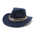 Detail of blue wool felt cowboy hat with braided rope and metal star concho - M (56-58cm) / Navy Blue