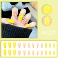 Unghie finte a trapezio lunghe giallo limone con motivi a stella set da 24 pezzi - Stile con Motivo a Stella Gialla (A3221) / 24 Pezzi/Scatola-Modello con Colla