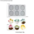 Detail view of 6-cavity round silicone coaster mold with product dimensions and floral resin samples - D4176-6-Hole Round Coaster Mold