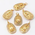 Set of 6 gold plated oval Buddha pendants with micro inlaid cubic zirconia crystals - White CZ Gold Plated 1Pc