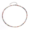 Rainbow tennis necklace with multicolor round zircon stones in a silver claw chain setting - Platinum Plated Colorful Zircon