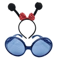 Ladybug party accessory set featuring red polka dot headband and blue honeycomb glasses - Black Ball Full Black Bow Set + Black Glasses