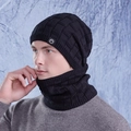 Ensemble bonnet et tour de cou noir en tricot avec doublure polaire pour le plein air - Noir