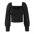 Vintage Damenbluse in Schwarz mit eckigem Ausschnitt und eleganten Puffärmeln - S / Schwarz