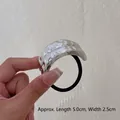 Minimalist silver wavy metal plate hair tie with black elastic band, size 5.0x2.5cm - Hammered 2-Layer Silver
