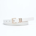 Cintura sottile in pelle bianca da donna con fibbia quadrata dorata minimalista - Bianco