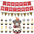 Décorations de fête d'anniversaire de course avec bannières Happy Birthday et toppers - Ensemble de Décoration d'Anniversaire de Course B
