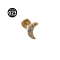 Golden G23 titanium crescent moon labret stud with three sparkling white zircons - Moon / Gold