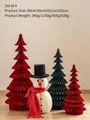 4-piece set including honeycomb paper snowman and three colorful Christmas trees - Set 14 (4pcs)