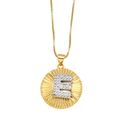 Gold and silver round letter E necklace with crystal inlay on a delicate chain - Letter E