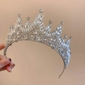 Elegant silver crown headband with sparkling marquise and round crystals for weddings - 32# Headband - Silver Rhinestone Oval Leaf Flower Crown