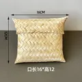 Handmade 16cm square bamboo woven gift box with lid in natural beige finish - Flat Box Naked Style