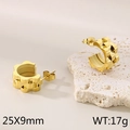 Golden watchband texture C-shaped hoop earrings 25x9mm with 18K gold plated finish - Gold Wave Large Style (KE115103-SP)