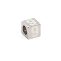 Silver stainless steel cube bead with number 9 engraving and through-hole for jewelry DIY - Steel Color Number 9