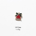 Close-up of red and green enamel Christmas bell charm with gold bow, 14x15mm size - No.1 Bow Bell