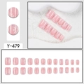 Faux ongles courts carrés roses avec motifs de fleurs de cerisier blancs et paillettes dorées - Rose Cerise Paillettes Or Rond Carré (Y-479)