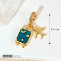 Gold airplane and blue suitcase travel charm with zircon inlay for necklaces, 2.9cm - Gold Blue Suitcase Plane Style (SMP53373)