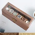 Eleganter 2-stufiger 6-Slot Uhrenkasten aus Holzmaserung-Leder mit Sichtfenster - W59M-Holzmaserung-Imitat / 6 Slots Doppelbett