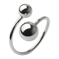 Anillo abierto plateado minimalista con doble esfera y acabado metálico pulido - Doble Bola Abierta / Color Acero