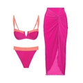Set costume da bagno rosa fluo tre pezzi con top a cavezza e gonna con spacco - Taglia S / Top E Pantaloni / Fucsia/Arancione