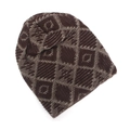 Close-up of the geometric diamond knit pattern on a warm fleece-lined winter beanie - One Size / Coffee + Beige