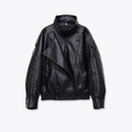 Women's faux leather biker jacket with stand collar and loose silhouette in black - XS / Black