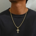 Collana con croce dorata da uomo con strass e catena a corda in stile hip hop trendy - Oro