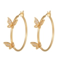 Elegant 18K gold-plated butterfly hoop earrings with sparkling white crystals - Butterfly Hoop / Gold