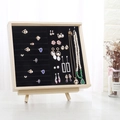 Solid wood jewelry display stand with black velvet lining for rings and necklaces - Planar + Ring Slots + Bracket / Black Velvet