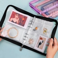 Black transparent loose-leaf jewelry storage book with clear pockets for earrings - Black Silver (With 50x3-inch + 10x5-inch Bags)