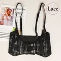 Women's black lace corset belt with adjustable shoulder straps and metal buckles - Lace Black (70cm)
