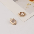 Detail of square gold plated geometric connectors with cubic zirconia for DIY jewelry - 8*13mm / White