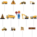 Baustellen-Fahrzeuge Kuchendekoration Set 13-teilig für Jungen Kindergeburtstag Deko - Technikfahrzeug-Serie