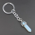 Opal stone hexagonal column pendant keychain in silver finish for women gift - Opalite
