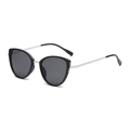 Chic cat eye sunglasses with black frame and silver metal temples for women - Black Silver Frame Black Grey Lens C9